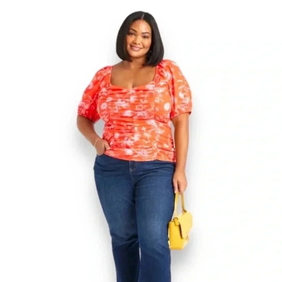 Ava & Viv™ Women's Plus Puff Sleeve Sweetheart Blouse, Orange, size 4X - Picture 3 of 7